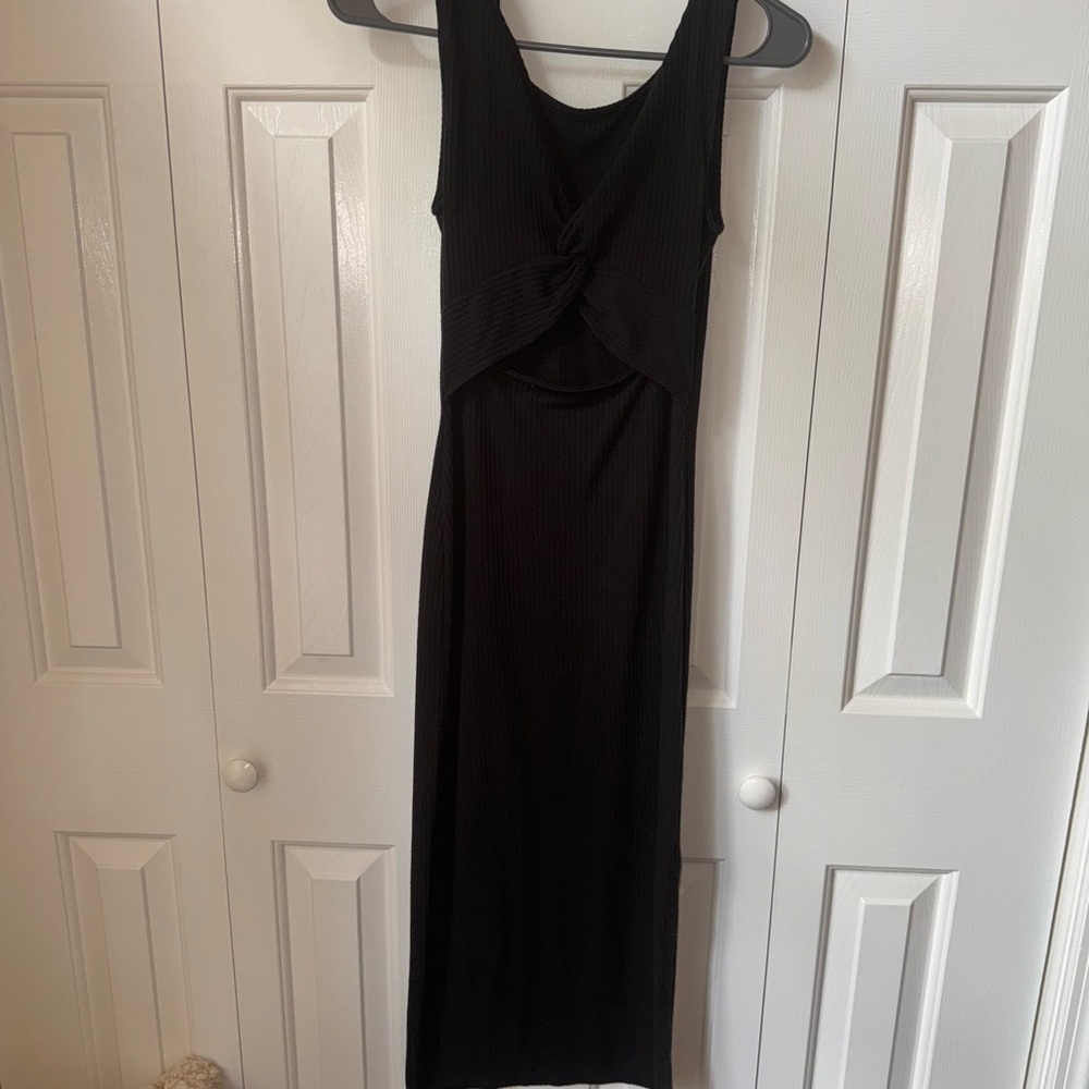 Black open back midi dress